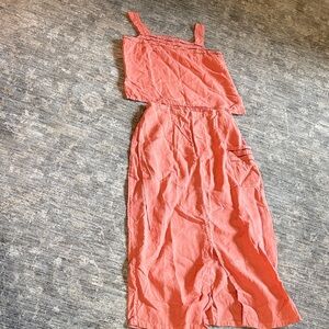 Coral Sleeveless Top and Maxi Skirt Set - women’s XL - 100% linen - embroidered